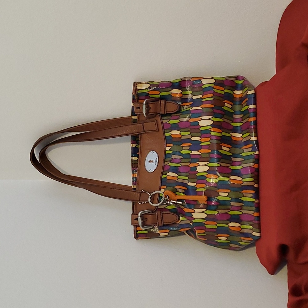 *EUC Fossil Calypso Key-per Multicolor Coated Leather Shoulder Bag